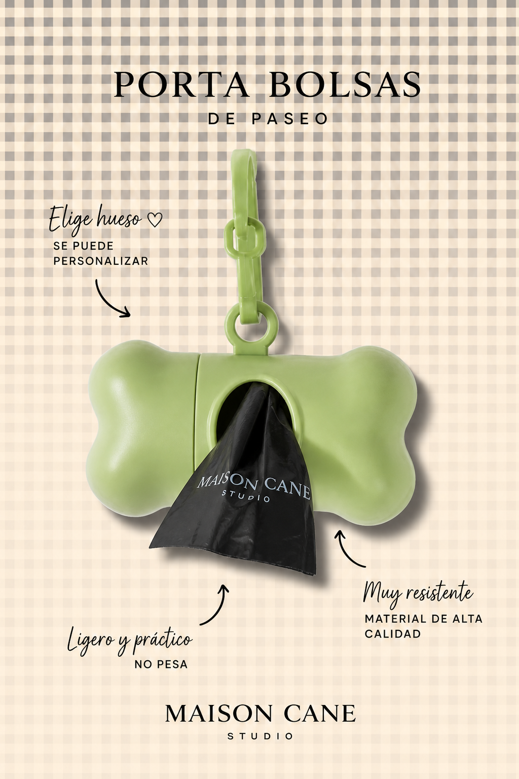 Porta bolsas hueso para perro verde matcha