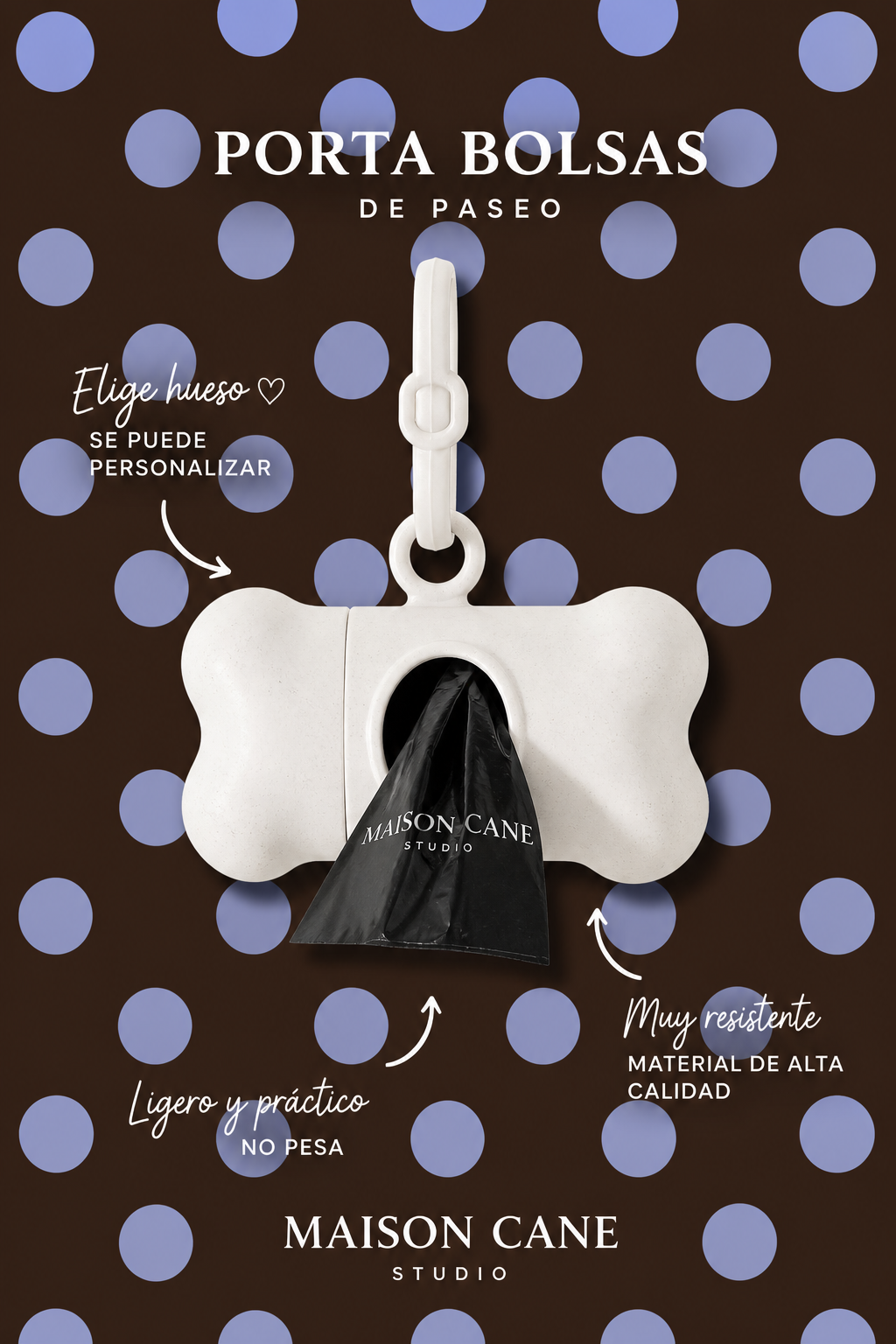 Porta bolsas hueso para perro beige